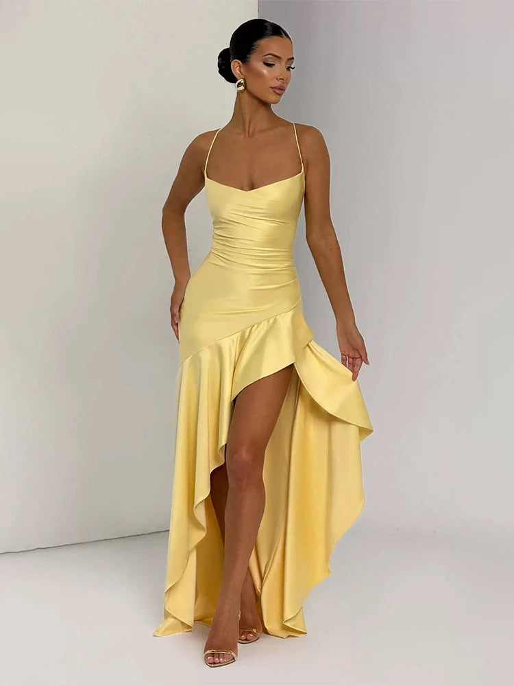 Vestido Largo de Satén con Espalda Descubierta