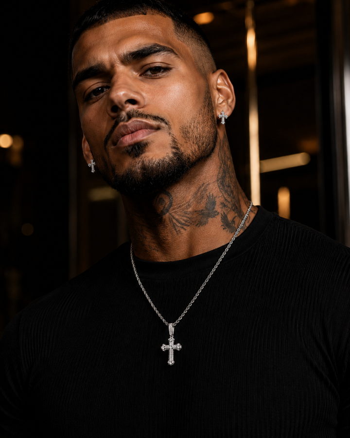 MossanRappr-collar cruzado clásico de moissanita, pendientes de Hip Hop helados para hombres y mujeres, joyería fina de Plata de Ley 925, regalos