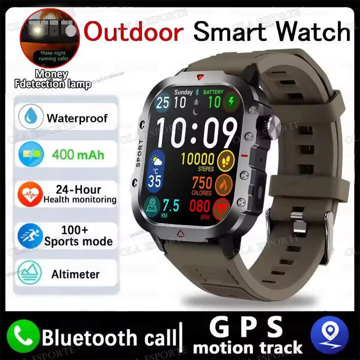 Reloj Inteligente Militar GPS — Linterna IP68 Bluetooth Hombre &amp; Mujer