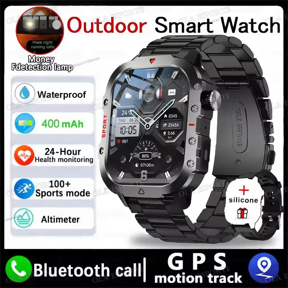 Reloj Inteligente Militar GPS — Linterna IP68 Bluetooth Hombre &amp; Mujer