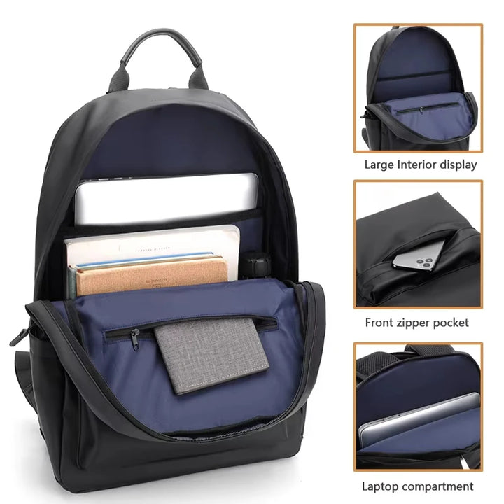 Mochila Cuero PU 15.6" Hombre — Negro Premium