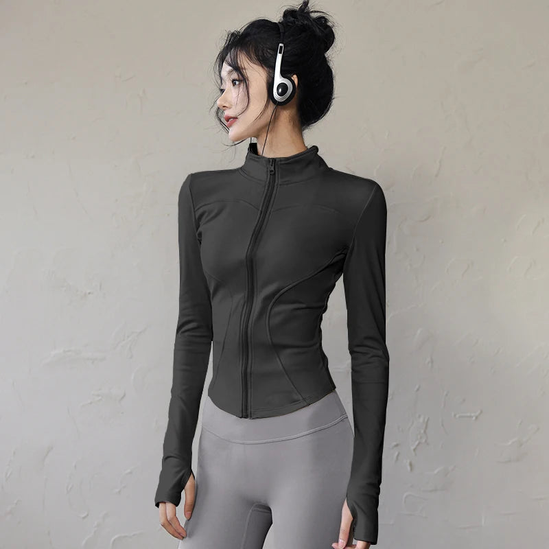 Chaqueta deportiva de manga larga para mujer, camisa de Yoga y Fitness con cremallera, ropa deportiva cálida para gimnasio, abrigos para correr, ropa de entrenamiento para ciclismo