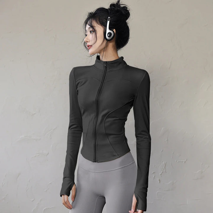 Chaqueta deportiva de manga larga para mujer, camisa de Yoga y Fitness con cremallera, ropa deportiva cálida para gimnasio, abrigos para correr, ropa de entrenamiento para ciclismo