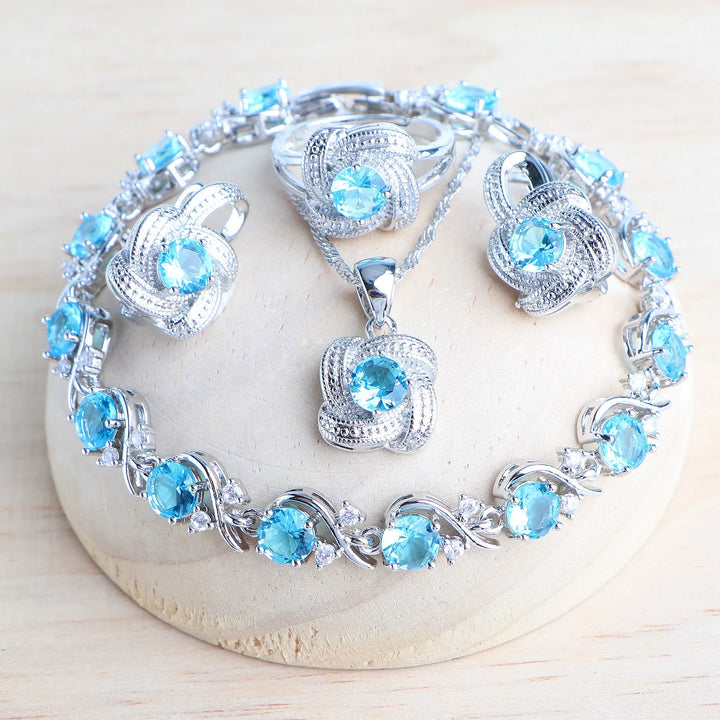 Conjunto de Joyería Circonia Azul