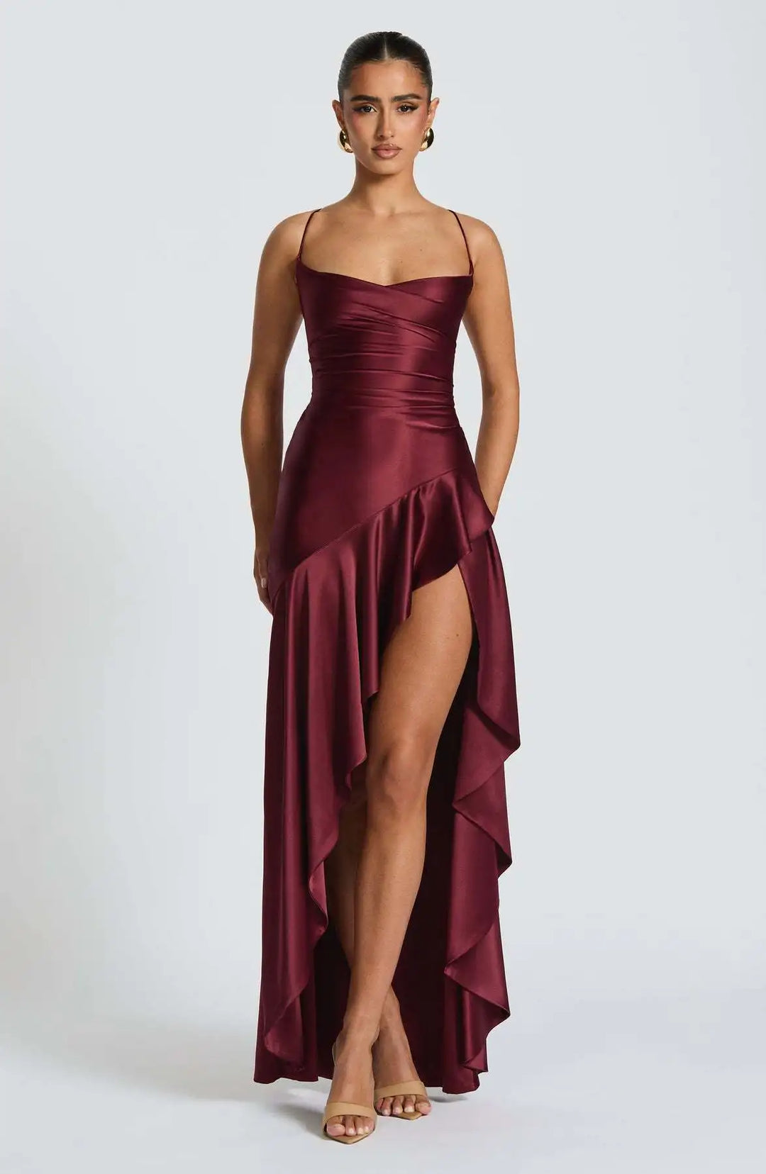 Vestido Largo de Satén con Espalda Descubierta