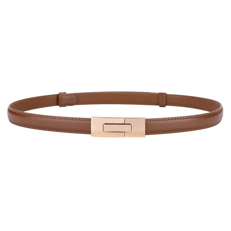 Cinturón de cuero genuino de alta calidad para mujer, nueva marca de moda, cinturones de 1,8 cm de ancho, hebilla de bloqueo dorada, vestido, pantalones vaqueros, suéter, cinturón para mujer