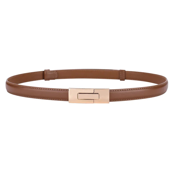 Cinturón de cuero genuino de alta calidad para mujer, nueva marca de moda, cinturones de 1,8 cm de ancho, hebilla de bloqueo dorada, vestido, pantalones vaqueros, suéter, cinturón para mujer