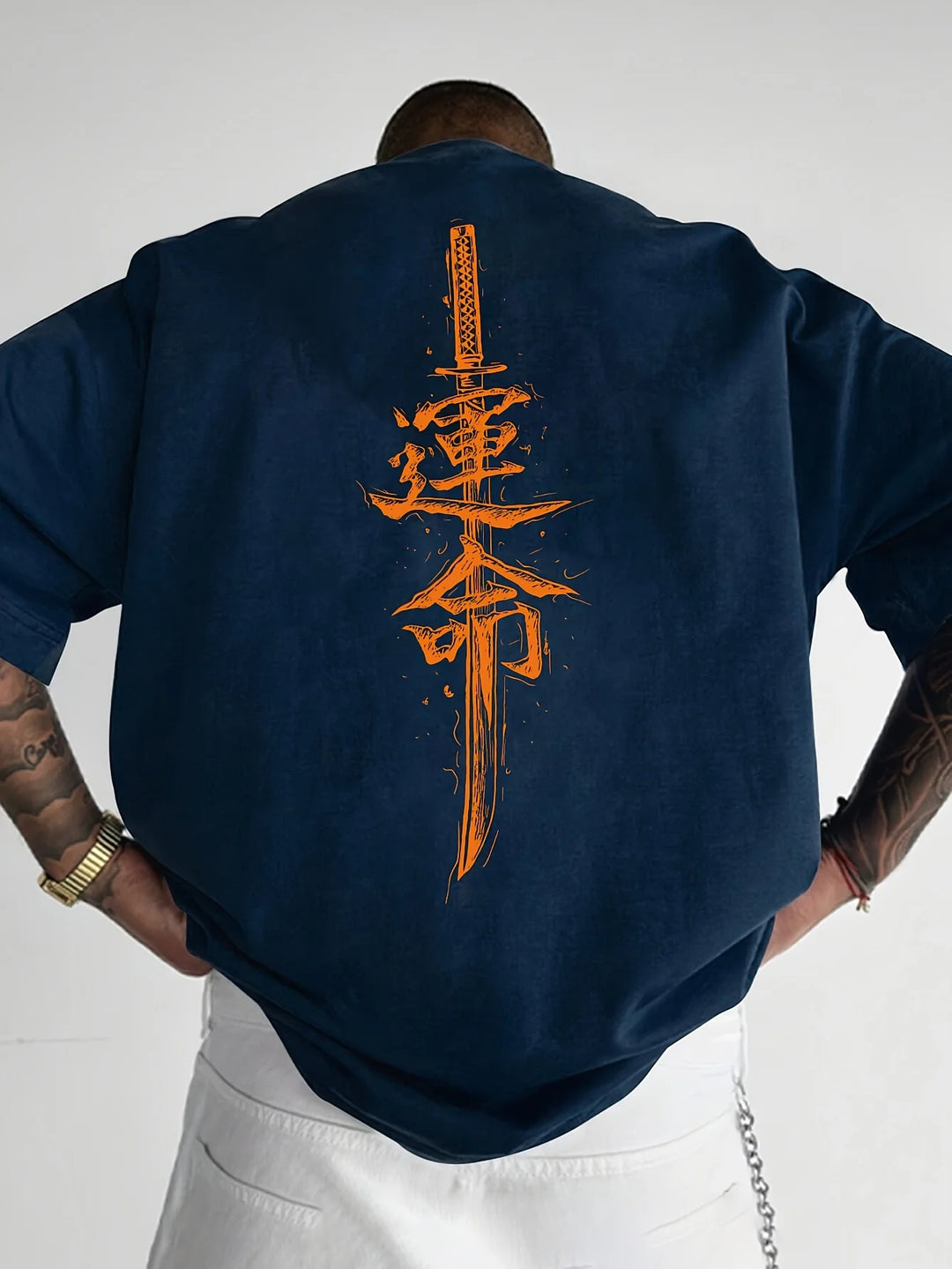 Camiseta de Algodón 100% con Estampado Samurái
