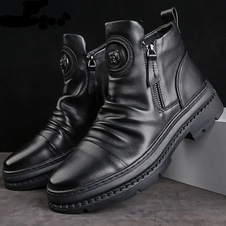 Botas Moto Cuero Hombre — Plataforma con Cremallera