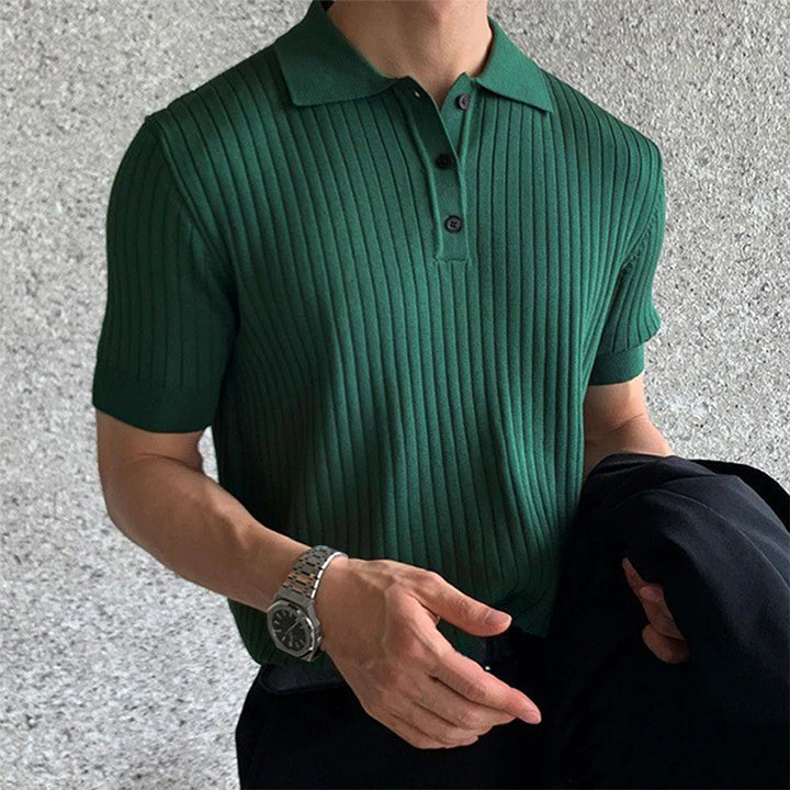 Polo Retro de Punto a Rayas con Solapa | Manga Corta