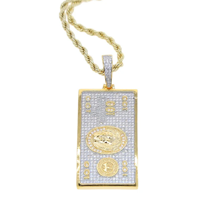 Collar Colgante 100 Dólares | Piedras CZ 3A+ | Joyería Hip Hop Oro &amp; Plata