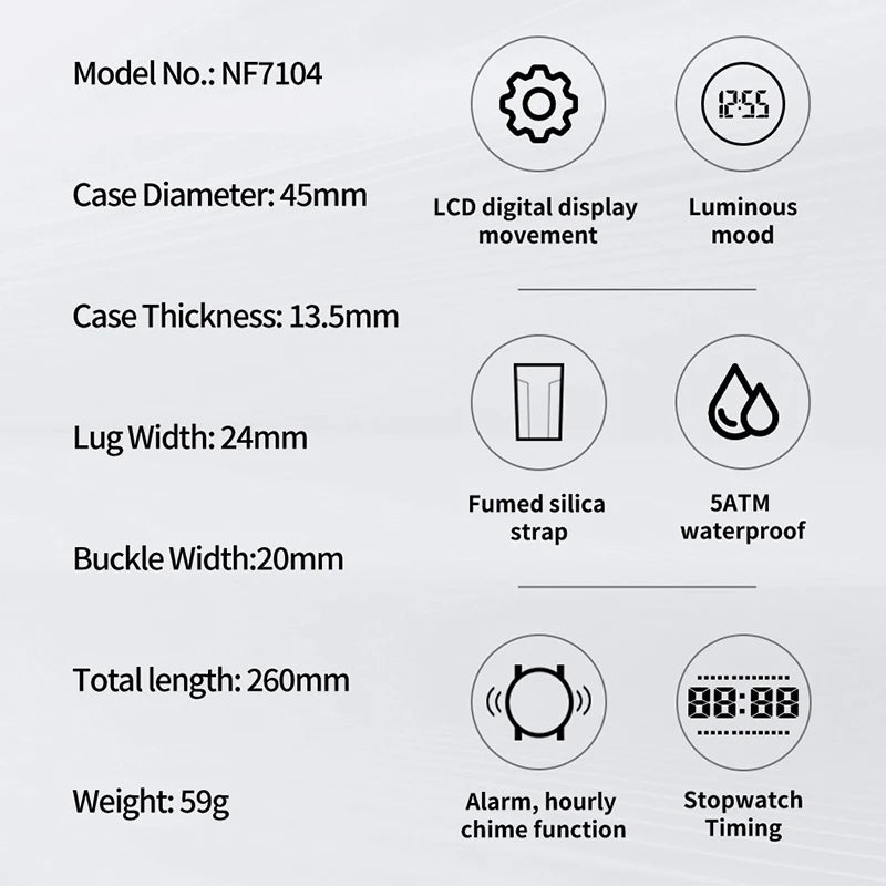 Reloj NAVIFORCE NF7104 Hombre — Digital LCD 50M Resistente al Agua