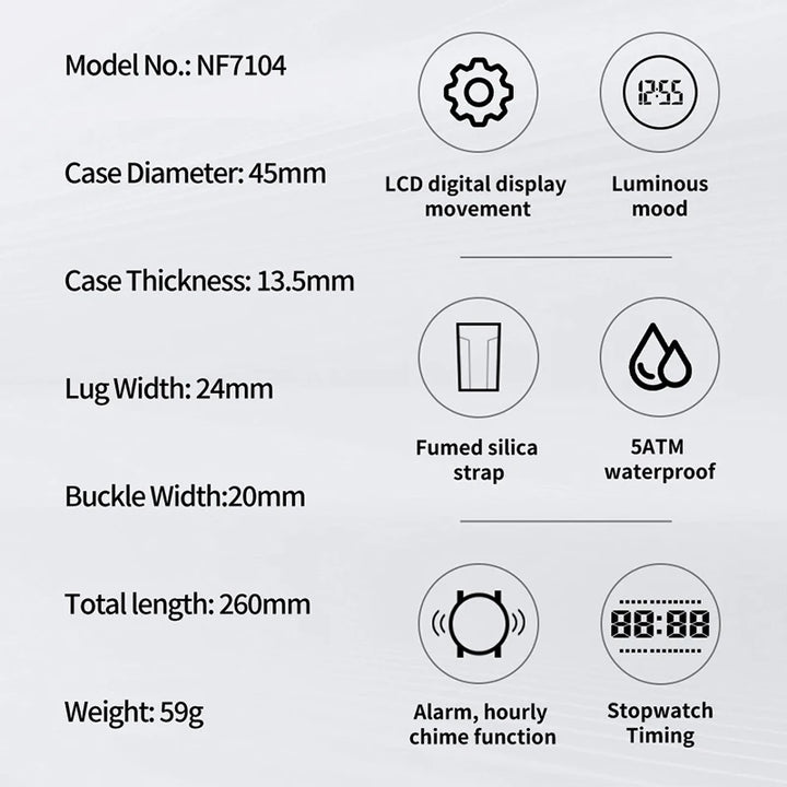 Reloj NAVIFORCE NF7104 Hombre — Digital LCD 50M Resistente al Agua