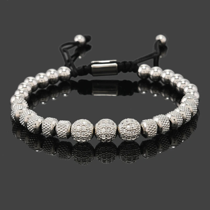 Pulsera Royal CZ Ball | Acero Inoxidable | Joyería de Lujo para Hombre