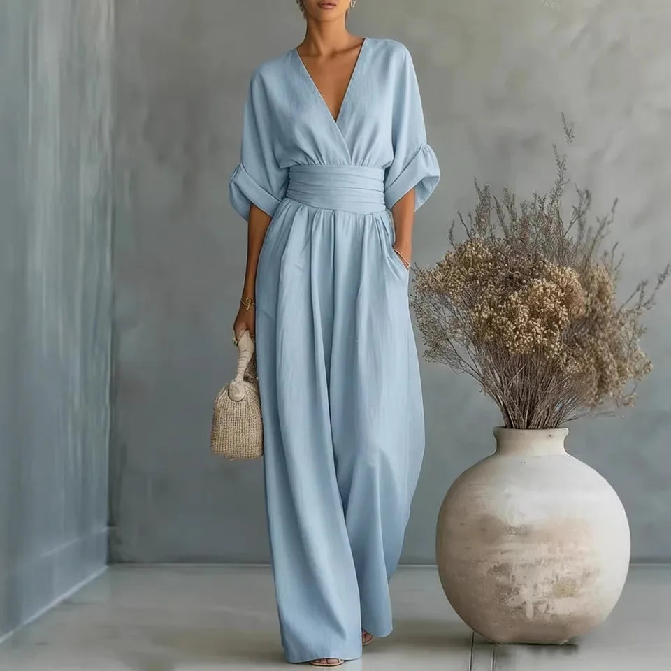 Mono Elegante de Cintura Alta con Escote en V