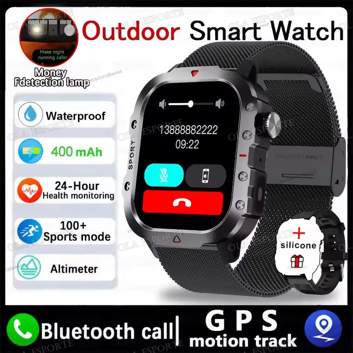 Reloj Inteligente Militar GPS — Linterna IP68 Bluetooth Hombre &amp; Mujer