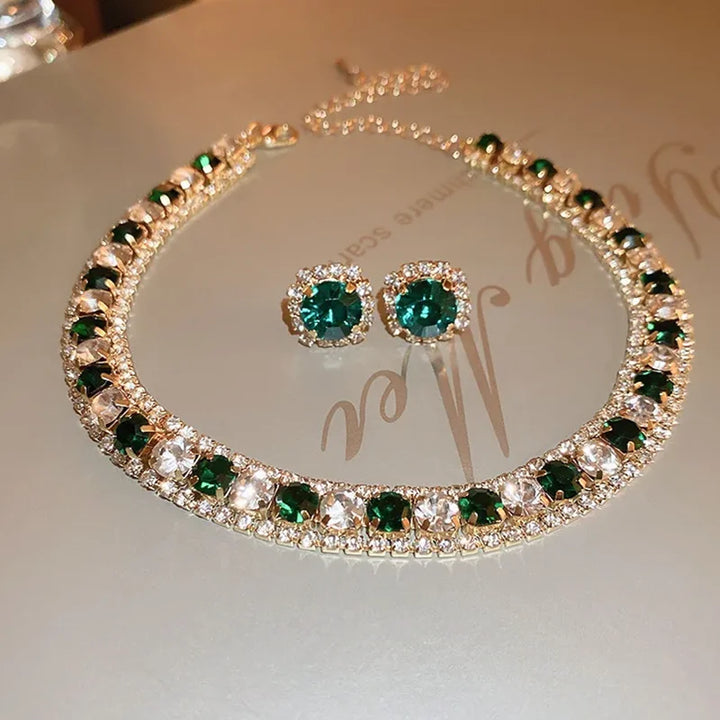 Conjunto Collar y Pendientes Cristal Verde