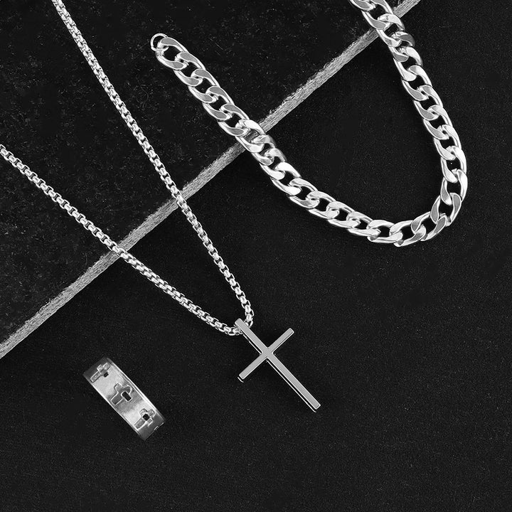 Conjunto Cruz Hip Hop Acero Inoxidable — Hombre