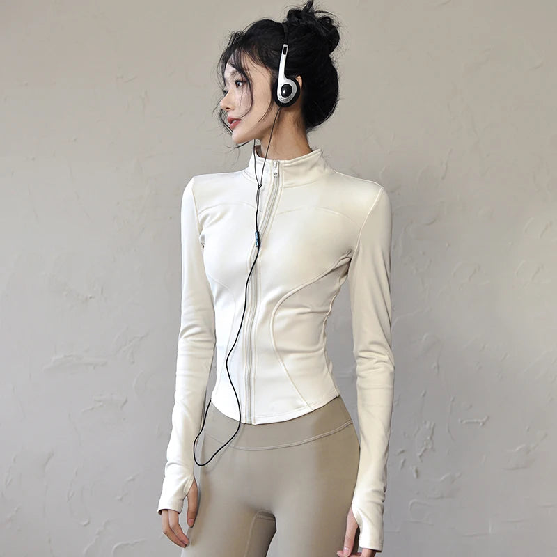 Chaqueta deportiva de manga larga para mujer, camisa de Yoga y Fitness con cremallera, ropa deportiva cálida para gimnasio, abrigos para correr, ropa de entrenamiento para ciclismo