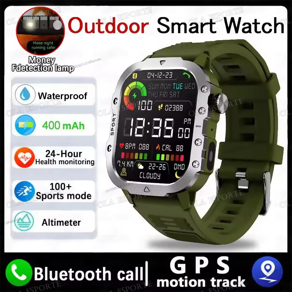 Reloj Inteligente Militar GPS — Linterna IP68 Bluetooth Hombre &amp; Mujer