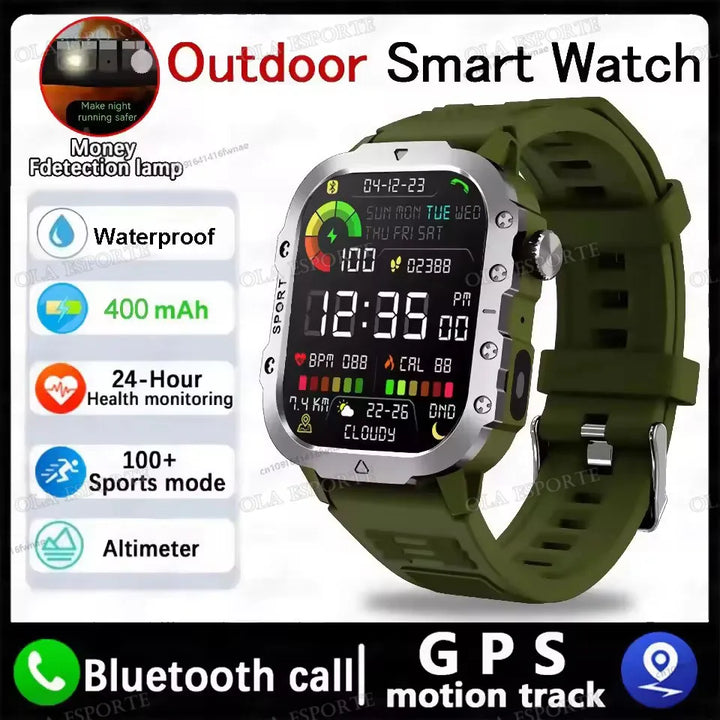 Reloj Inteligente Militar GPS — Linterna IP68 Bluetooth Hombre &amp; Mujer