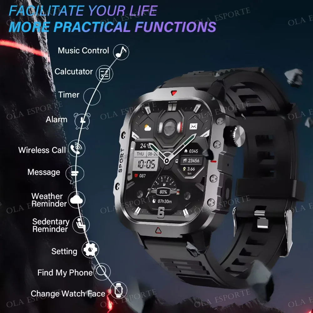 Reloj Inteligente Militar GPS — Linterna IP68 Bluetooth Hombre &amp; Mujer