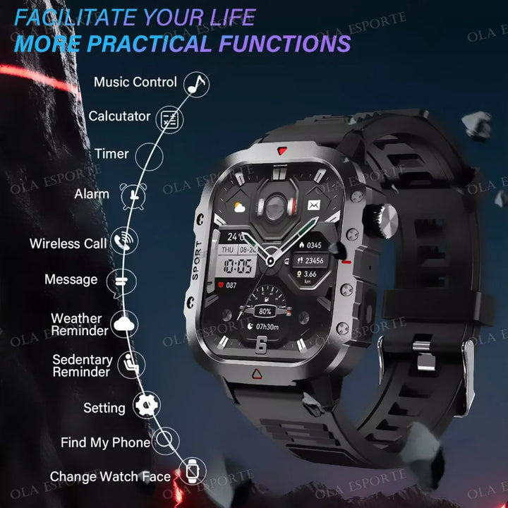 Reloj Inteligente Militar GPS — Linterna IP68 Bluetooth Hombre &amp; Mujer
