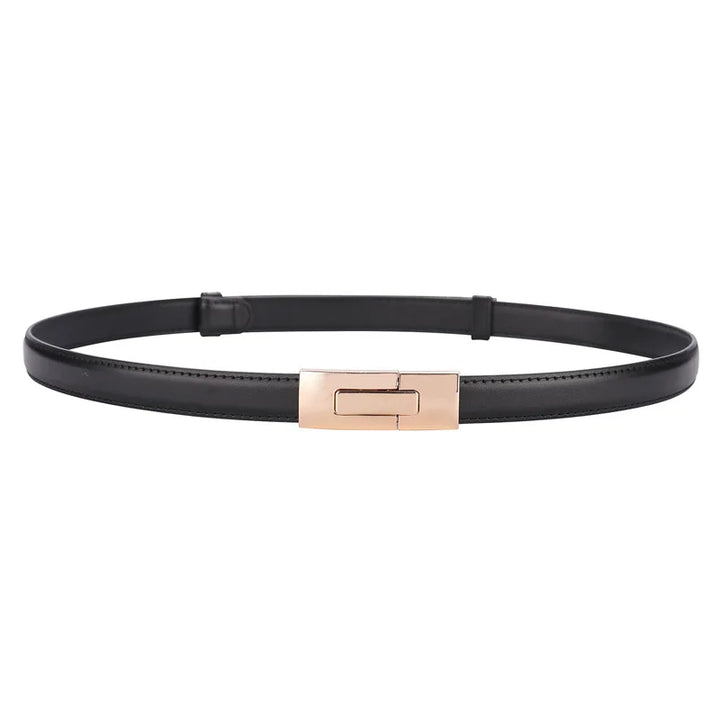 Cinturón de cuero genuino de alta calidad para mujer, nueva marca de moda, cinturones de 1,8 cm de ancho, hebilla de bloqueo dorada, vestido, pantalones vaqueros, suéter, cinturón para mujer