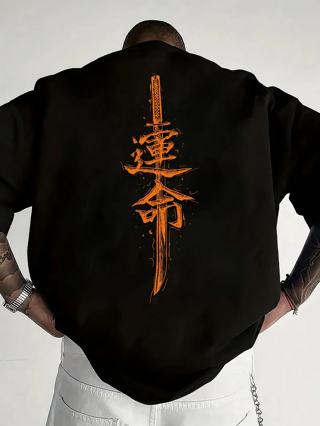 Camiseta de Algodón 100% con Estampado Samurái