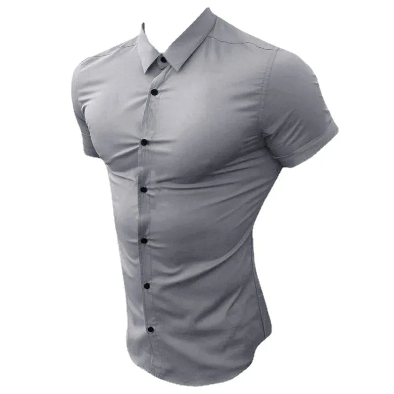 Camisa Manga Corta Ajustada Hombre — Verano Lujo