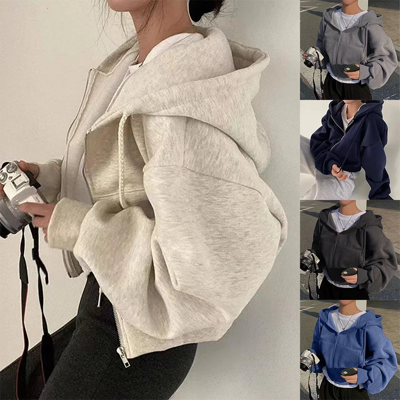 Sudadera Capucha Mujer — Fleece Forrado Cremallera Slim