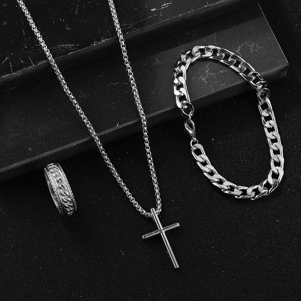 Conjunto Cruz Hip Hop Acero Inoxidable — Hombre
