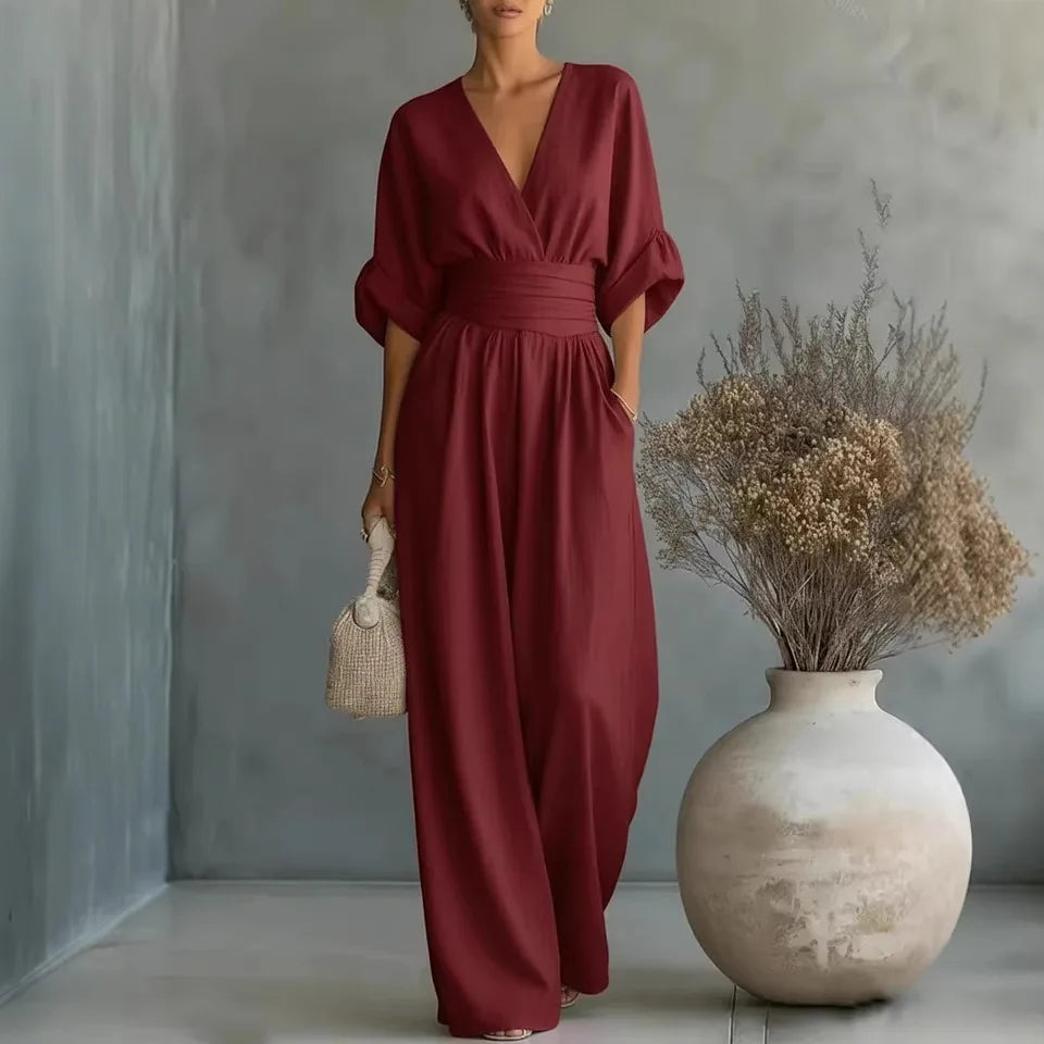 Mono Elegante de Cintura Alta con Escote en V