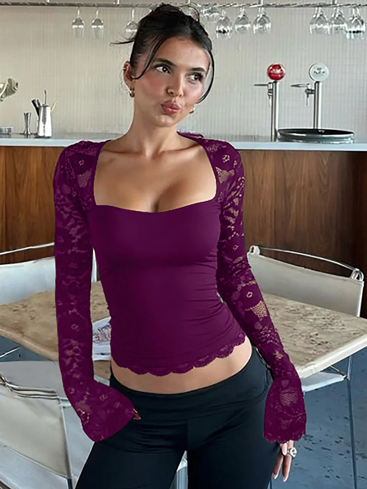 Top Encaje Floral Cuello Cuadrado — Darez Wear