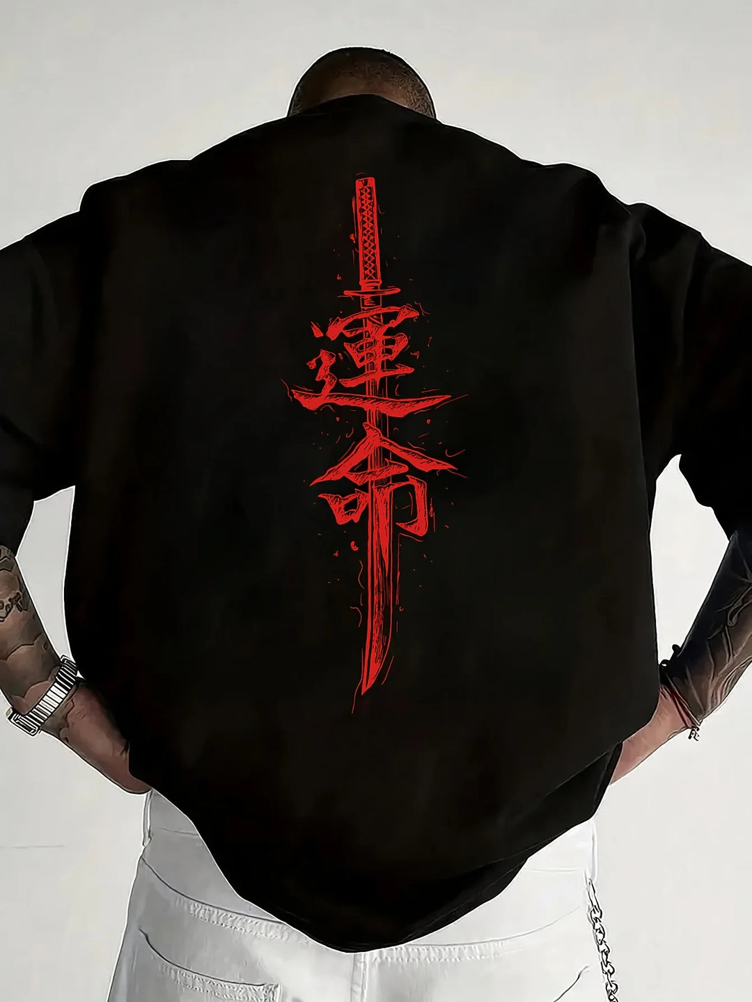 Camiseta de Algodón 100% con Estampado Samurái