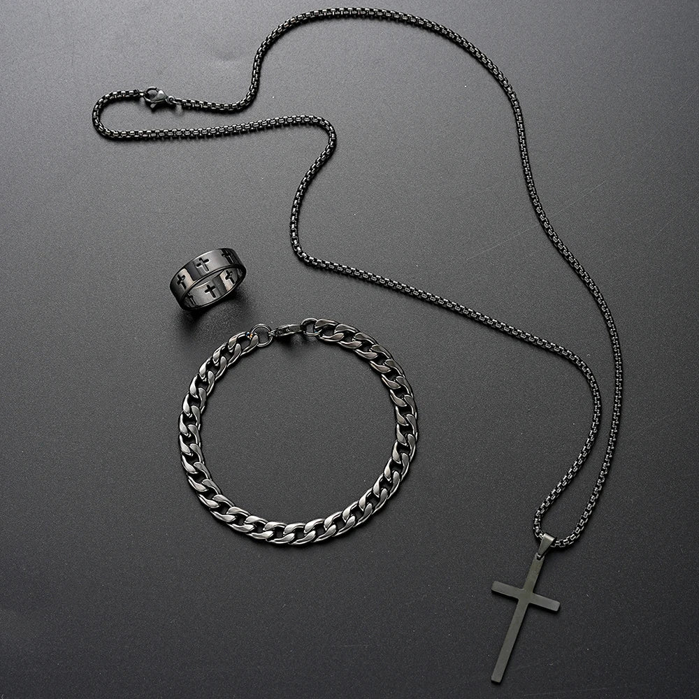Conjunto Cruz Hip Hop Acero Inoxidable — Hombre