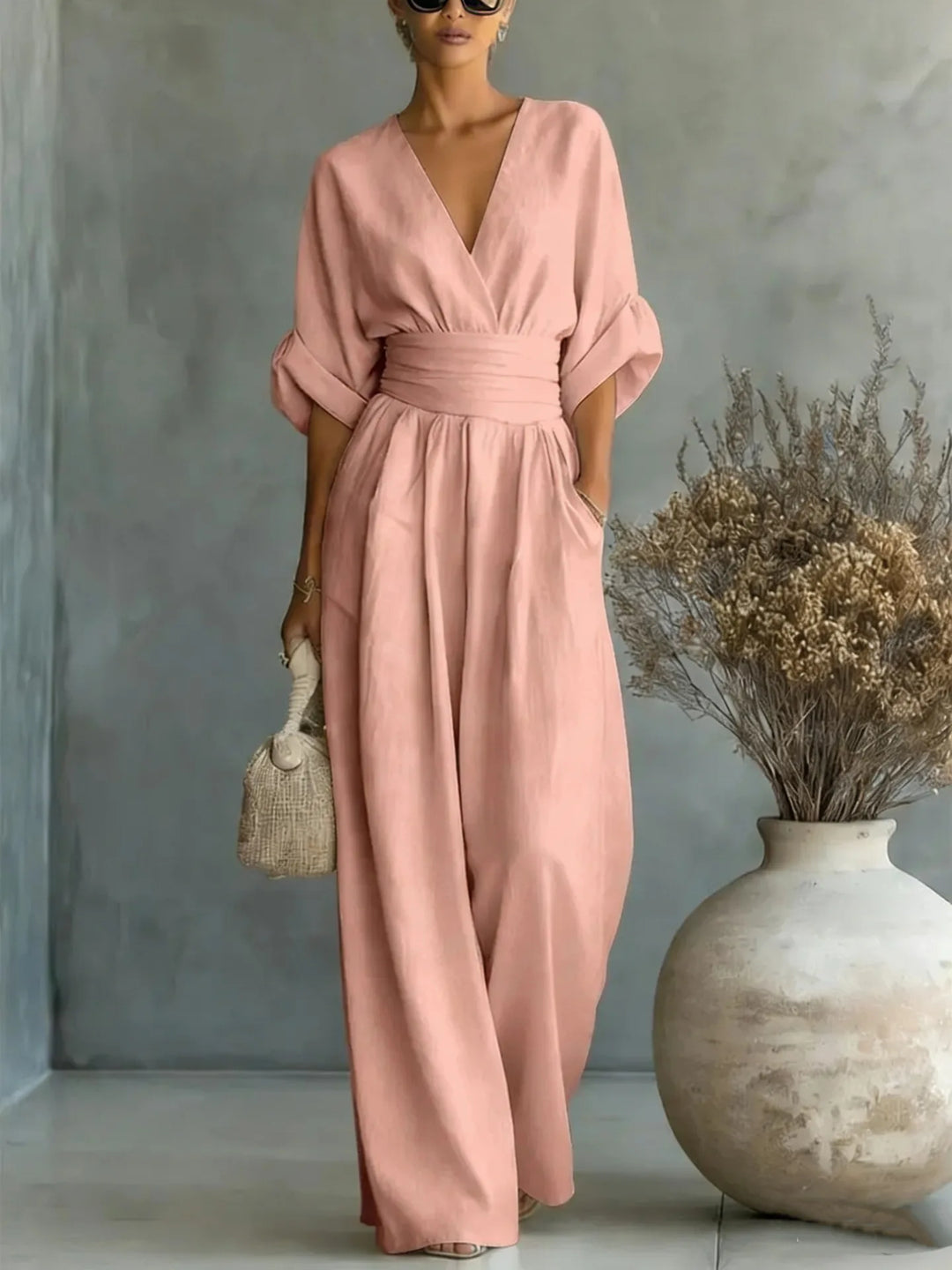 Mono Elegante de Cintura Alta con Escote en V
