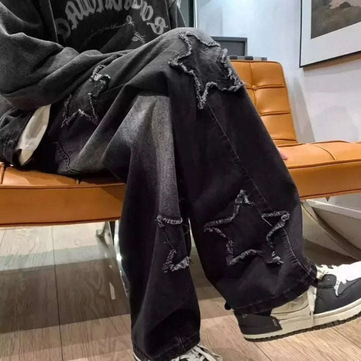 Jeans Rectos Y2K | Bordado Estrellas &amp; Toalla | Hip Hop | Darez Wear