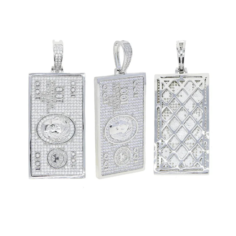 Collar Colgante 100 Dólares | Piedras CZ 3A+ | Joyería Hip Hop Oro &amp; Plata