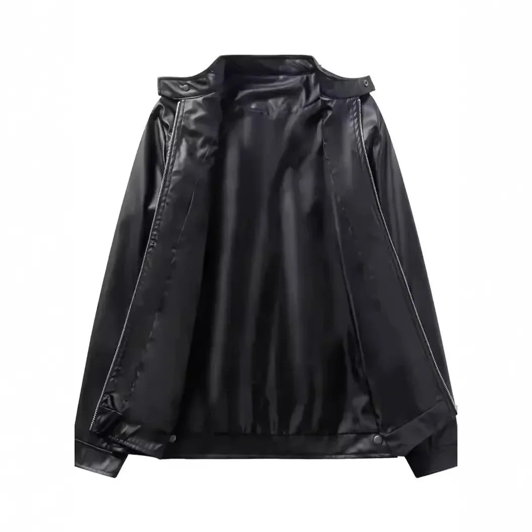 Chaqueta Moto Cuero Hombre — Slim Fit Cuello Alto