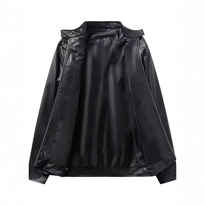 Chaqueta Moto Cuero Hombre — Slim Fit Cuello Alto