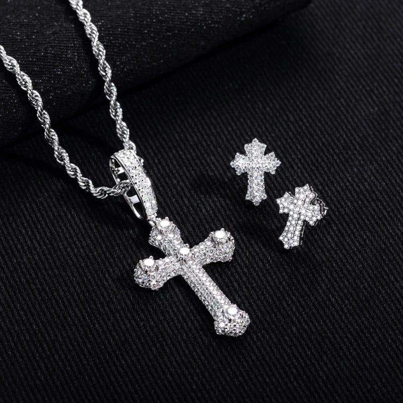 MossanRappr-collar cruzado clásico de moissanita, pendientes de Hip Hop helados para hombres y mujeres, joyería fina de Plata de Ley 925, regalos