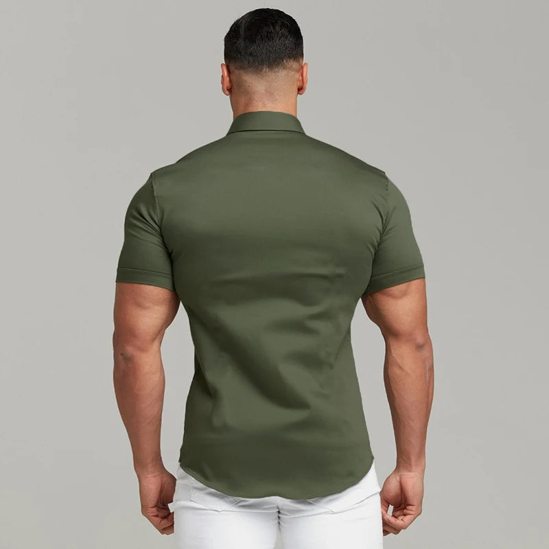 Camisa Manga Corta Ajustada Hombre — Verano Lujo