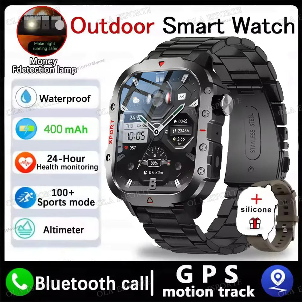 Reloj Inteligente Militar GPS — Linterna IP68 Bluetooth Hombre &amp; Mujer