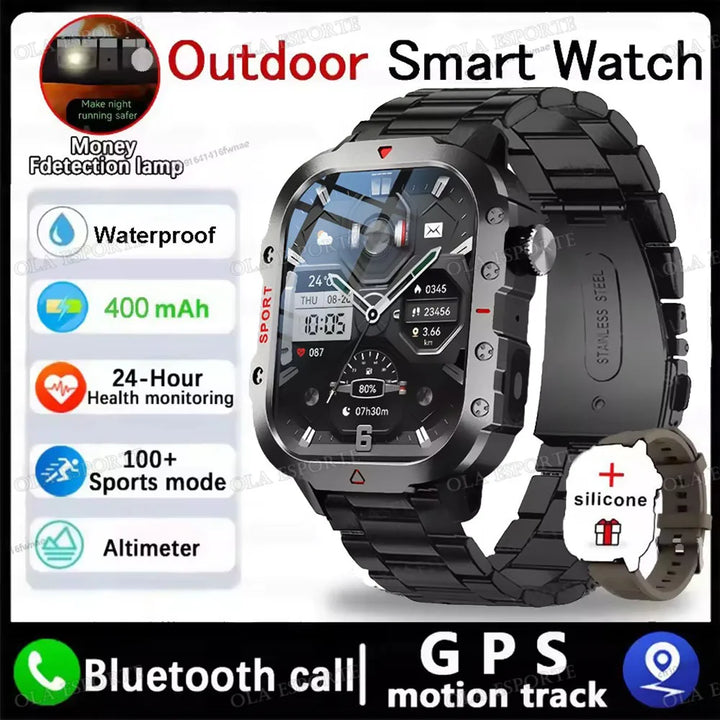Reloj Inteligente Militar GPS — Linterna IP68 Bluetooth Hombre &amp; Mujer
