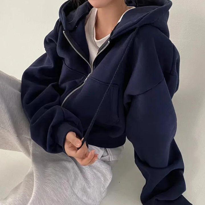 Sudadera Capucha Mujer — Fleece Forrado Cremallera Slim