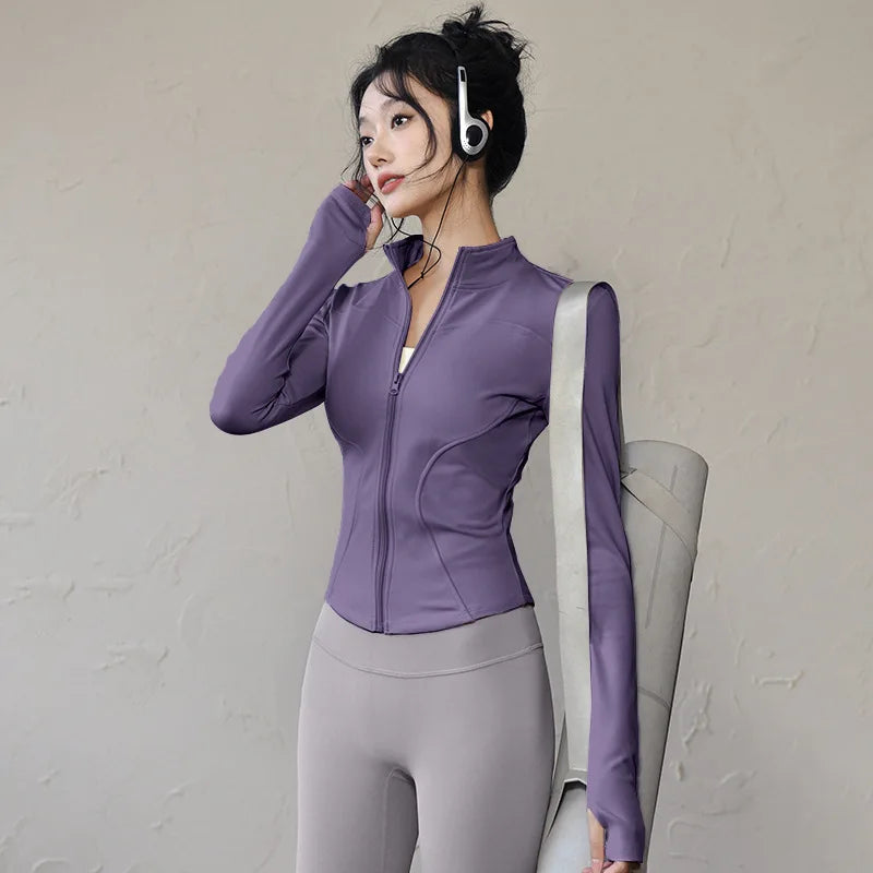 Chaqueta deportiva de manga larga para mujer, camisa de Yoga y Fitness con cremallera, ropa deportiva cálida para gimnasio, abrigos para correr, ropa de entrenamiento para ciclismo
