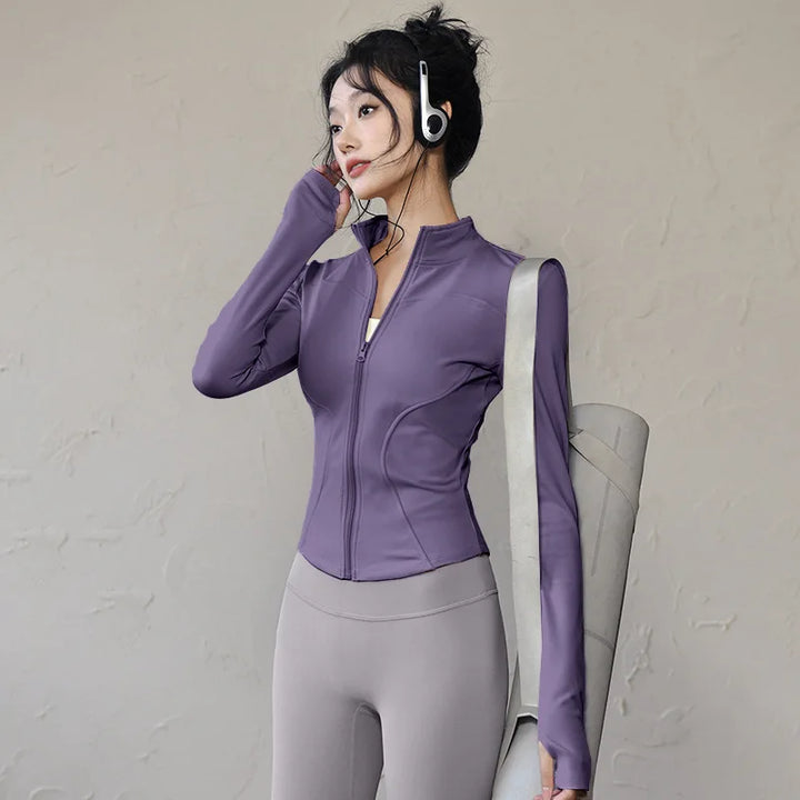 Chaqueta deportiva de manga larga para mujer, camisa de Yoga y Fitness con cremallera, ropa deportiva cálida para gimnasio, abrigos para correr, ropa de entrenamiento para ciclismo