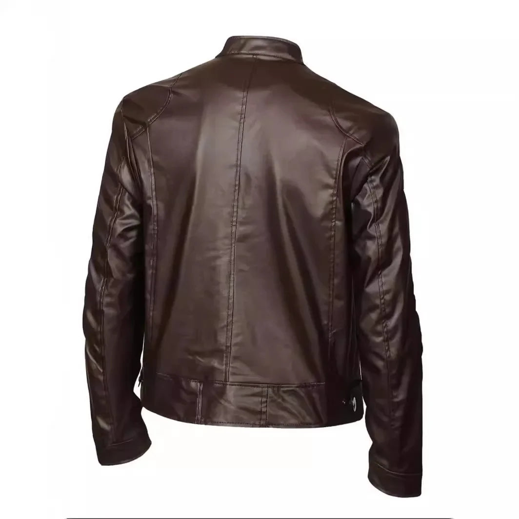 Chaqueta Moto Cuero Hombre — Slim Fit Cuello Alto