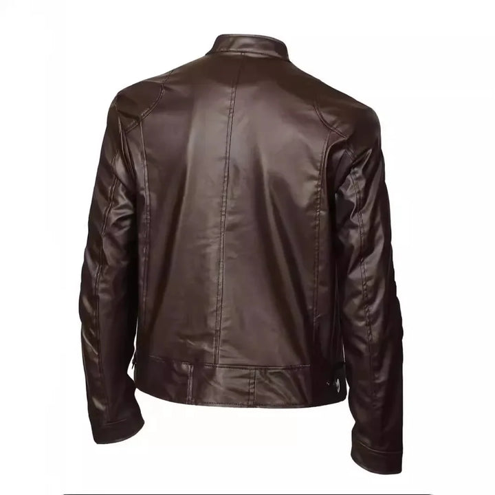 Chaqueta Moto Cuero Hombre — Slim Fit Cuello Alto